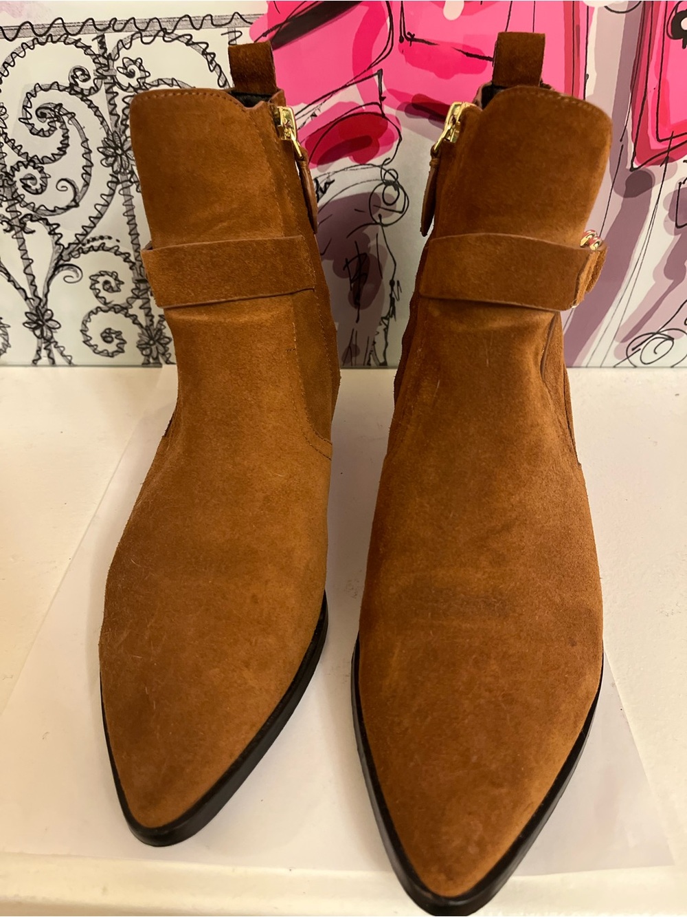 Rebecca Minkoff Caramel Suede Pointed Ankle Booties - Size 7 M